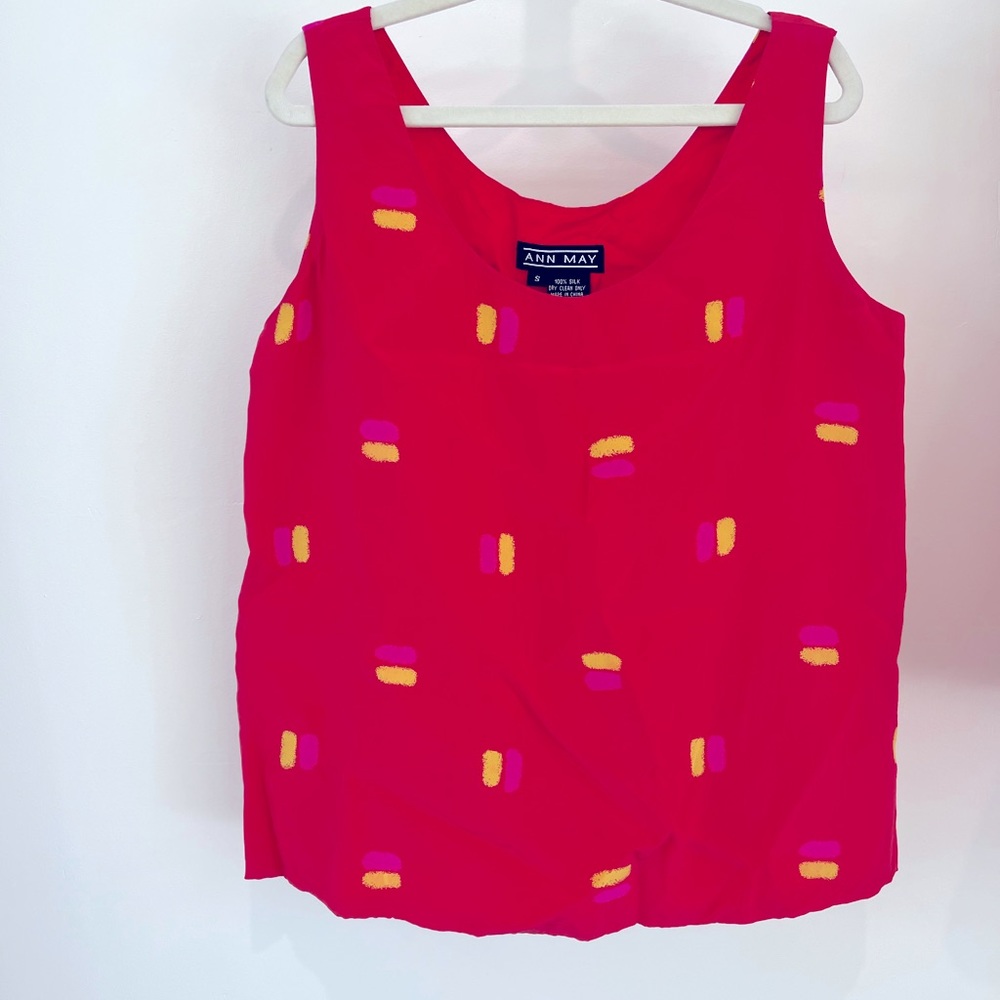 Vintage Ann May silk crop top with original tags size small pink yellow